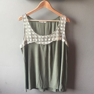 Olive green and lace tank top